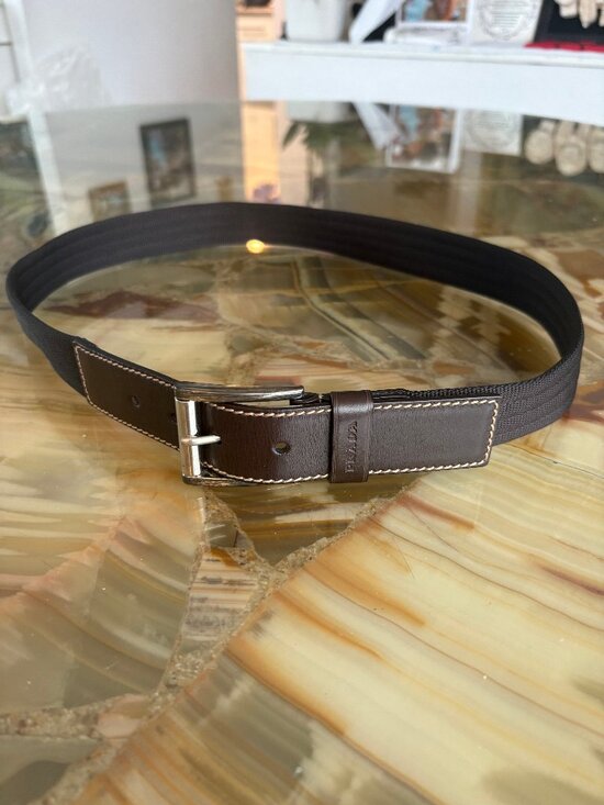 Prada Other - Mens Prada Brown Fabric & Leather Silver Buckle Belt 38/95